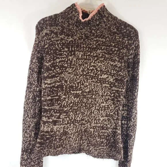 Vintage Harolds Womens Brown Cream Pink Knit Turtleneck Lng Slv Sweater Medium - Picture 2 of 10